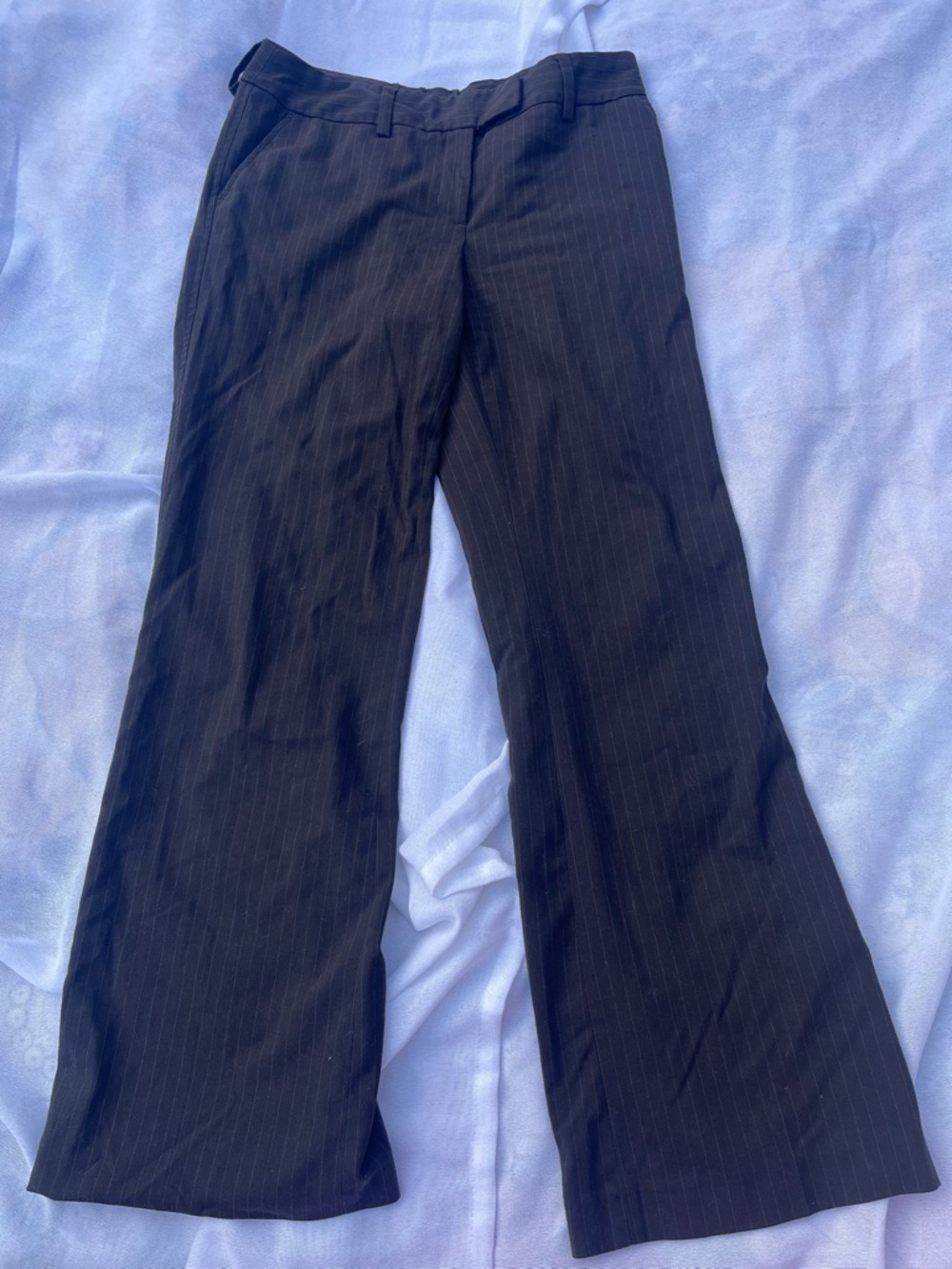 Brown Pinstripe Flared Dress Pants